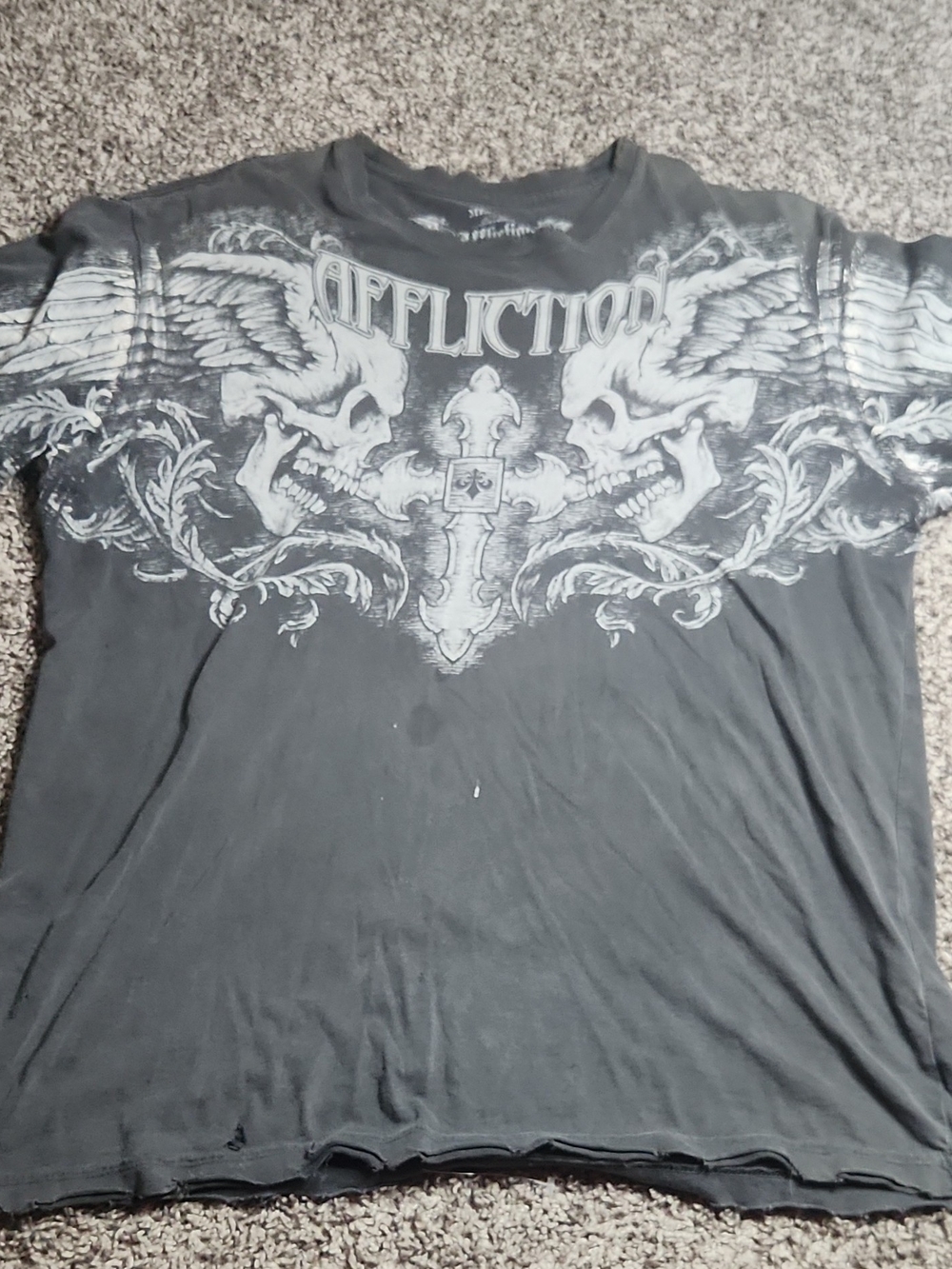 Affliction Grey Short Sleeve Graphic Skull & Wings Tee